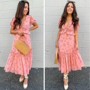 LoveShackFancy x Target Melon Pink Fleur Floral Midi Dress Sz 2